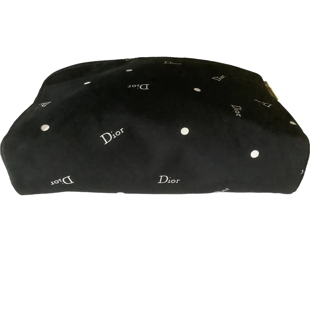 Dior vintage 80s makeup bag pouch and accessories canvas black polka dot pattern